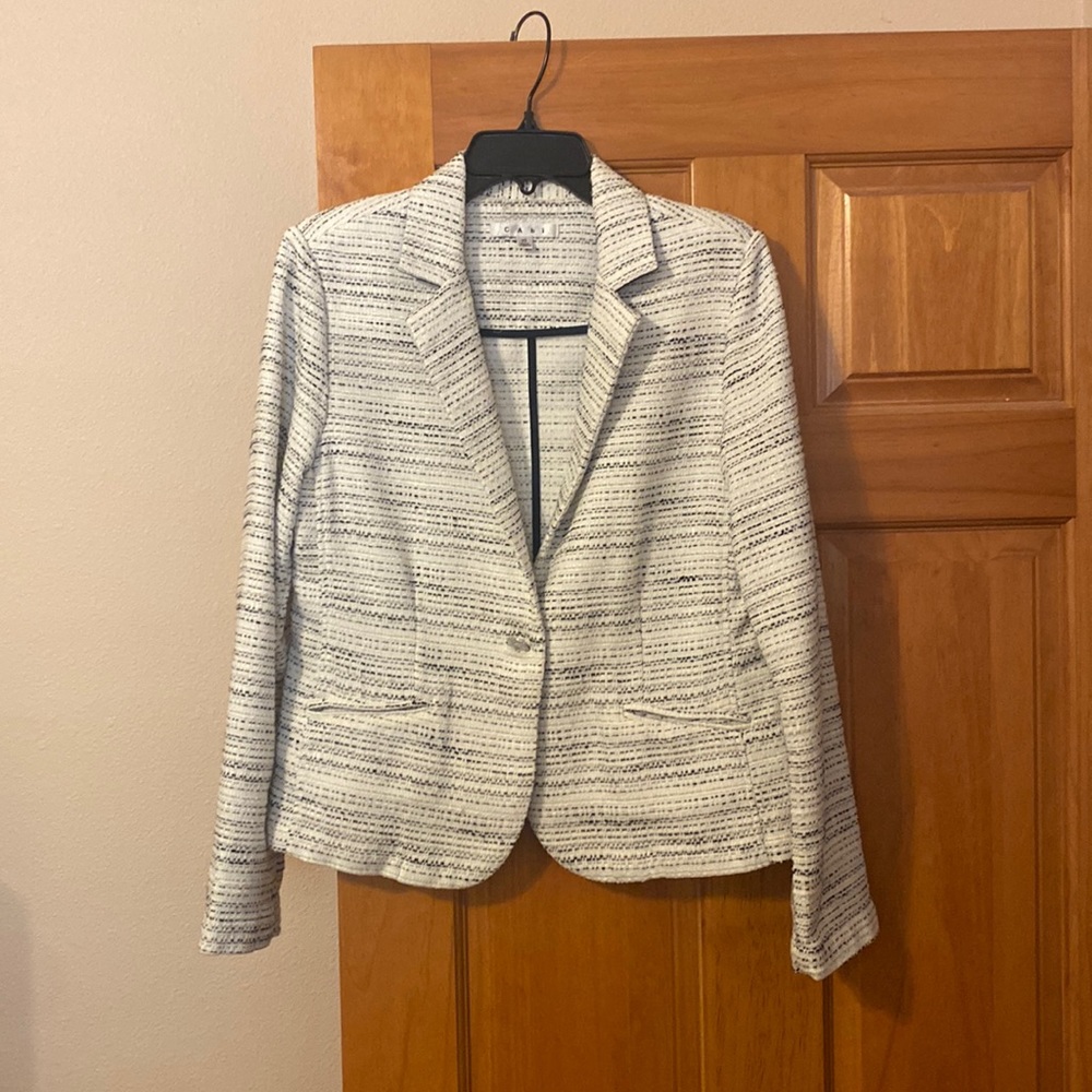 CAbi white/black speckled blazer.
